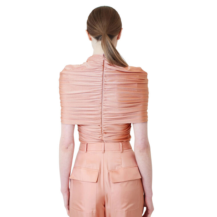 Shine Jersey Mock Neck Ruched Top image number null