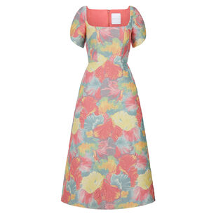 Astrid Sherbet Floral Brocade Midi Dress