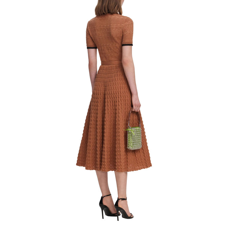 Short Sleeve Pointelle Knit Belted Midi Dress image number null
