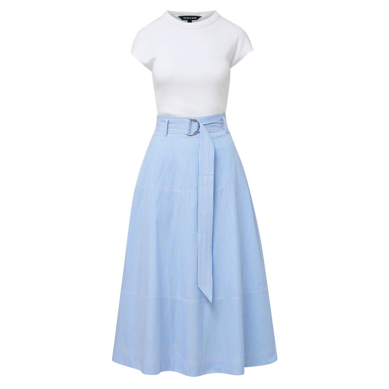 Belmar Short Sleeve Mixed-Media Midi Dress image number null