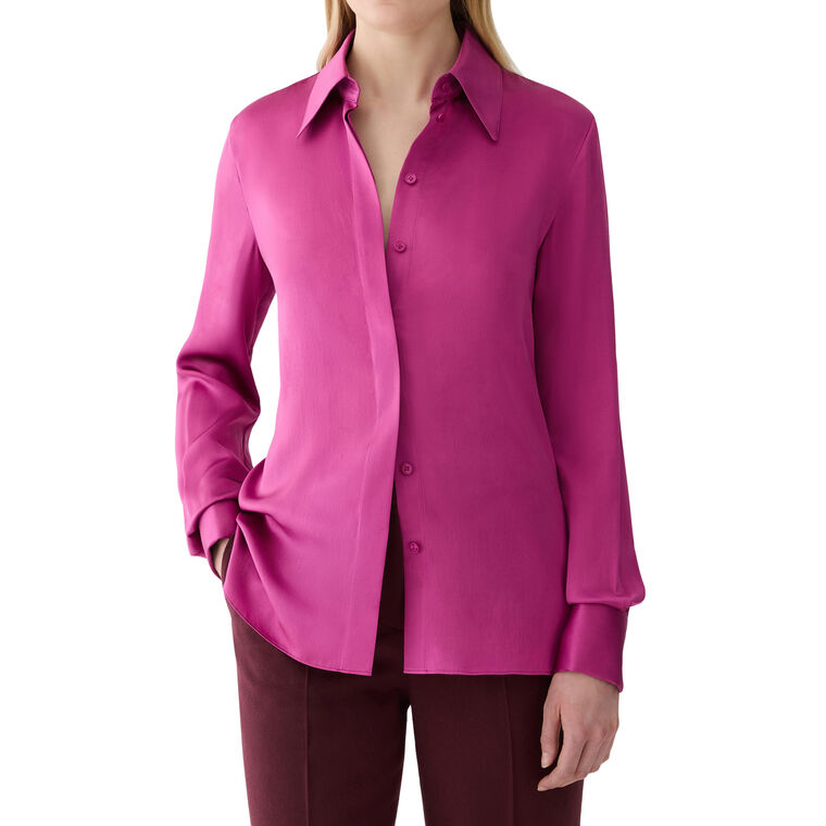 Long Sleeve Silk Charmeuse French Cuffed Blouse image number null