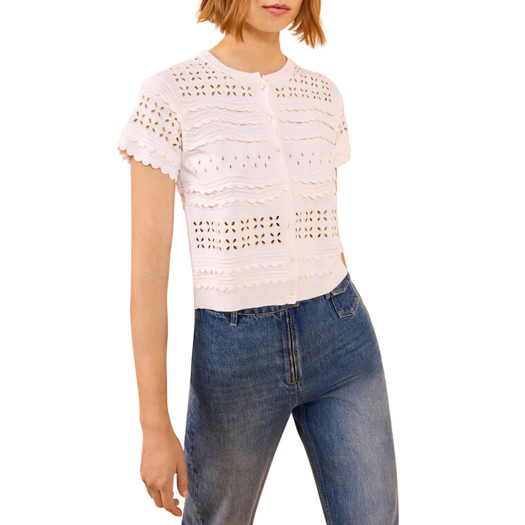 Abriana Short Sleeve Eyelet Knit Cardigan image number null