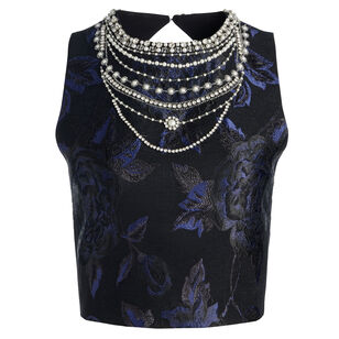 Cherra Jacquard Sleeveless Structured Crop Top