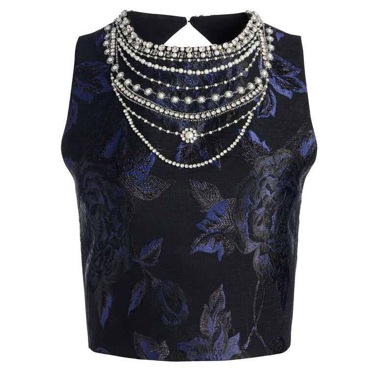 Cherra Jacquard Sleeveless Structured Crop Top image number null