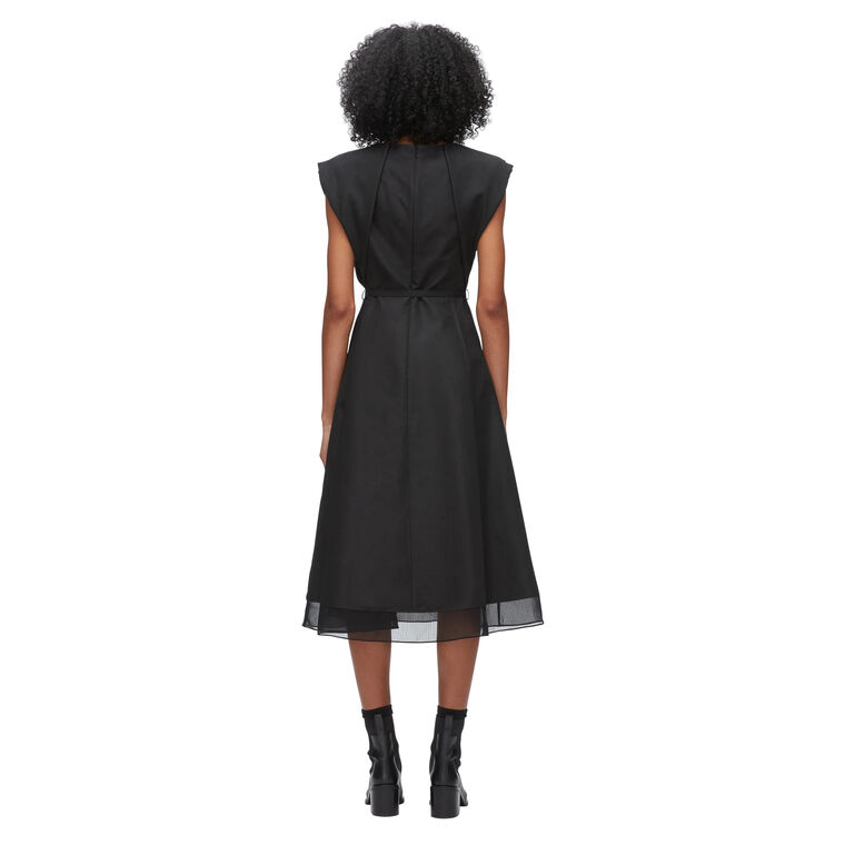 Sleeveless Draped Bow Midi Dress With Belt image number null
