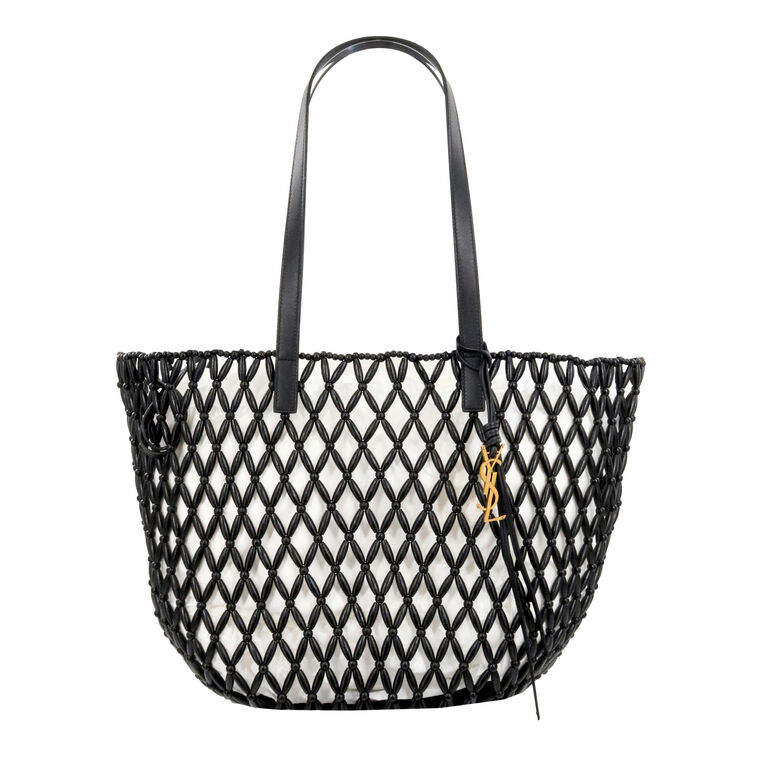 Medium Panier Cabas Tote Bag In Wood Beads image number null