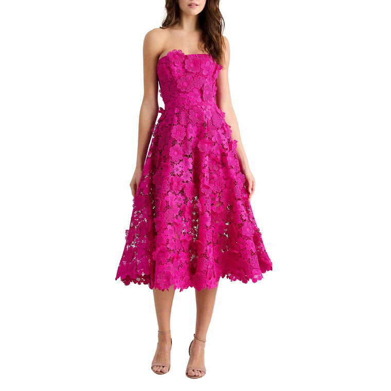 Florence Strapless 3D Floral Midi Dress image number null