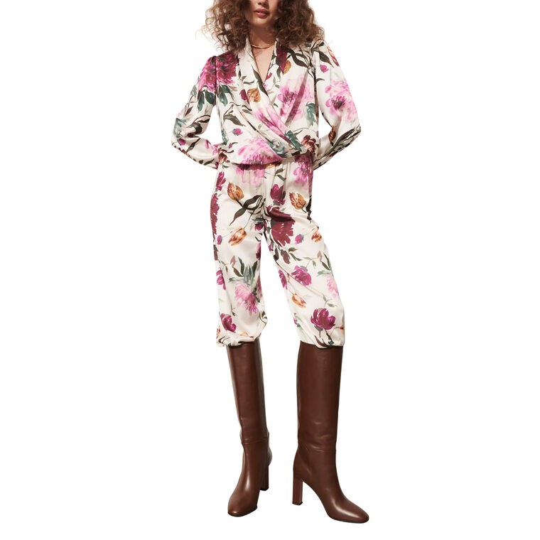 Jackie Floral Print Long Sleeve Satin Top image number null