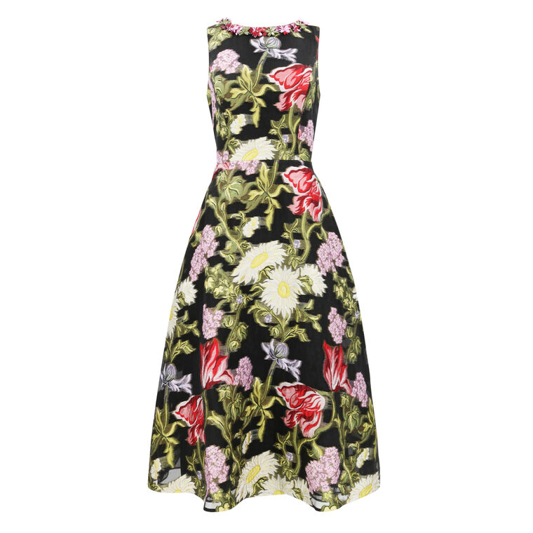 Floral Jacquard Halter Dress With Embellished Neckline image number null