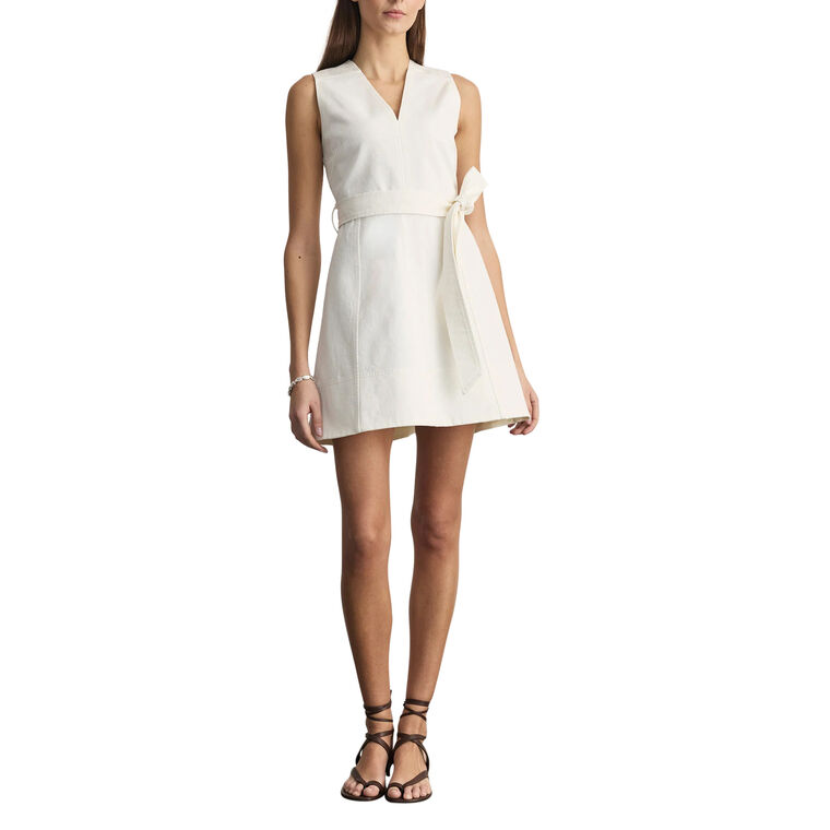 Reina Sleeveless V-Neck Belted Denim Mini Dress image number null