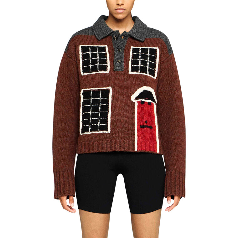 House Intarsia Polo Sweater image number null