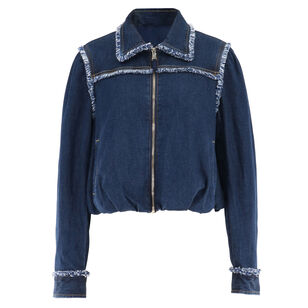 Bicolor Fringe Indria Bubble Hem Denim Jacket