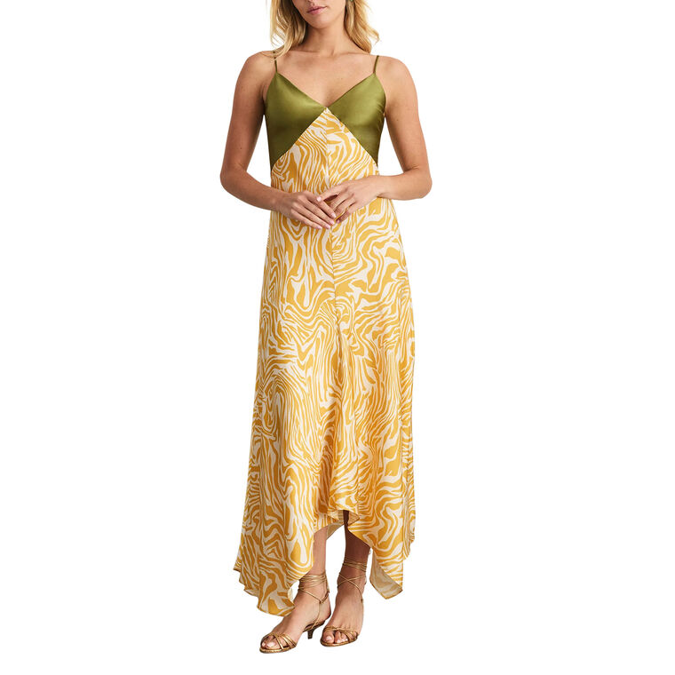 Amanda Sleeveless V-Neck Handkerchief Hem Midi Dress image number null
