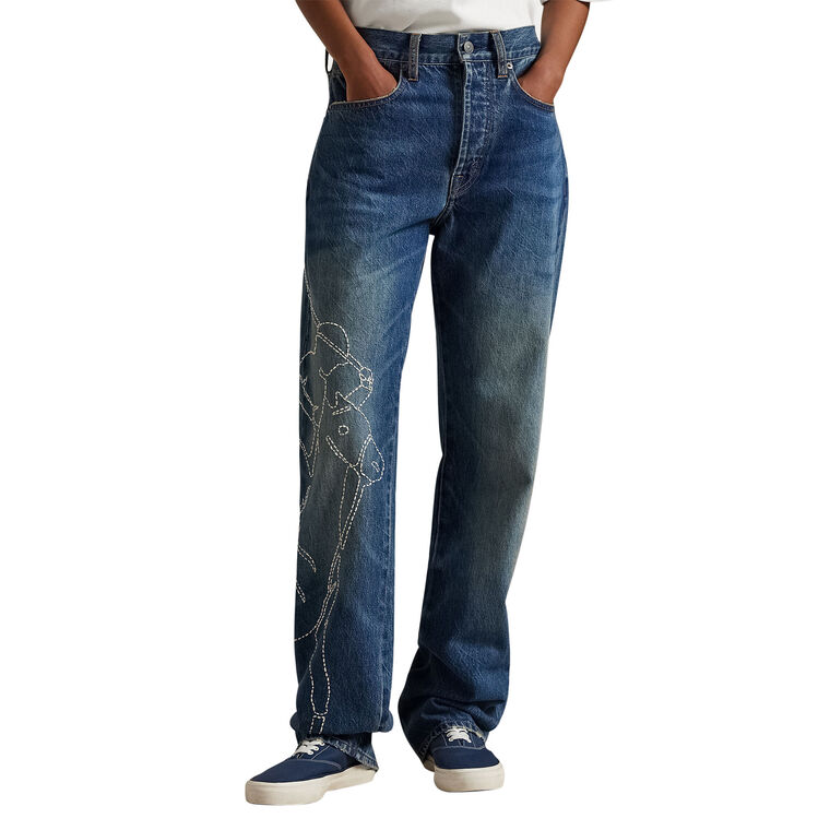 Rigid Denim Embroidered Straight-Leg Jeans image number null