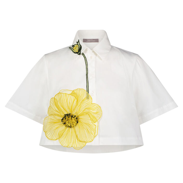 Peony Embroidered Cotton Poplin Crop Shirt image number null