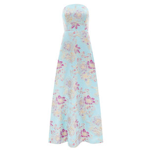 Strapless Metallic Multi Jacquard Gown