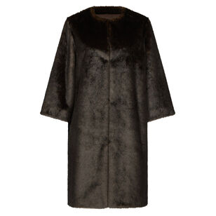 Moore Round Neck Faux Fur Long Coat