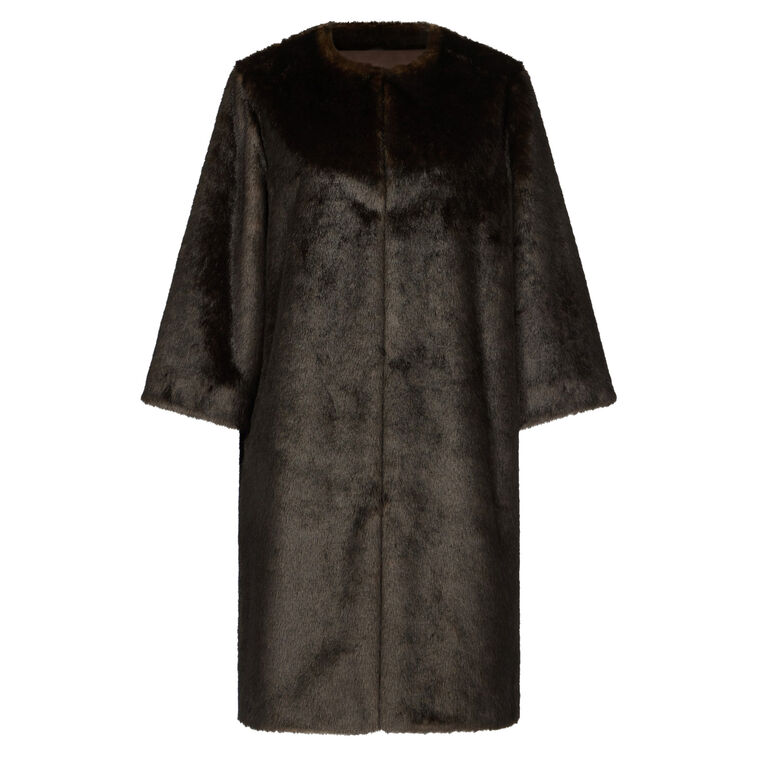 Moore Round Neck Faux Fur Long Coat image number null