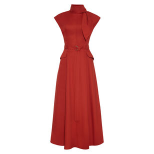 Akane Cap Sleeve Belted Midi Dress