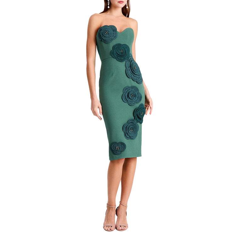 Kaia Strapless Midi Dress With 3D Floral Applique image number null
