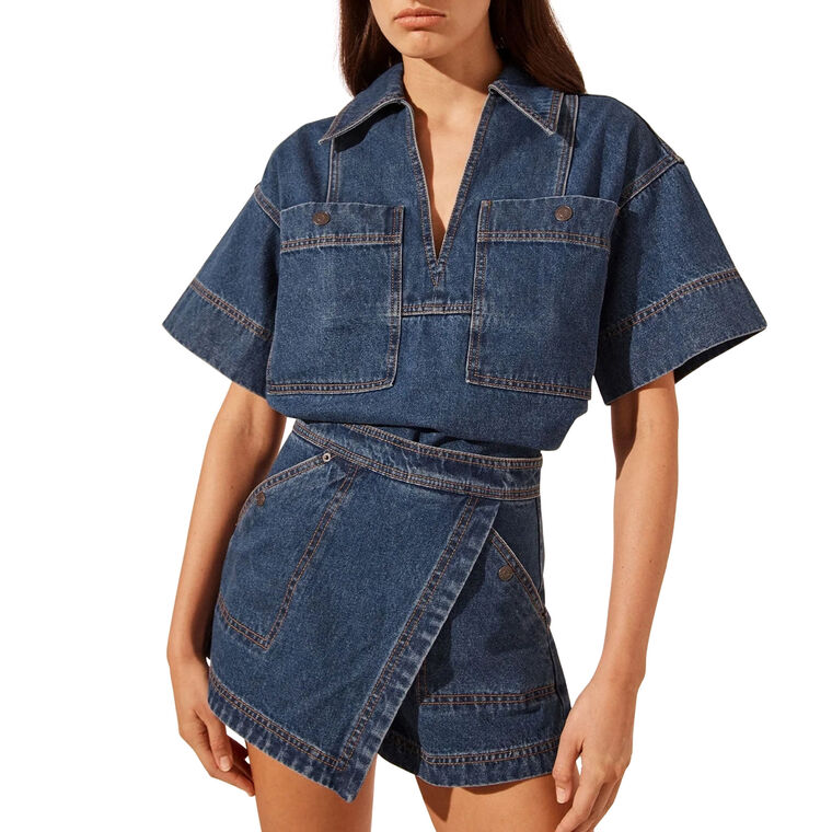 Rita Denim Wrap Detail Skort image number null