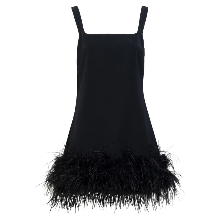 Barton Sleeveless Feather-Trim Mini Dress image number null