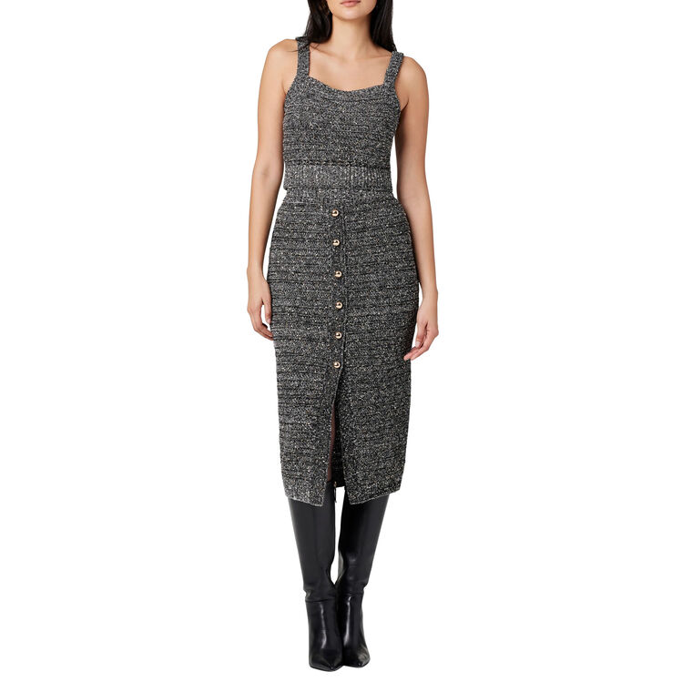 Tani Sequin Button-Front Midi-Skirt image number null