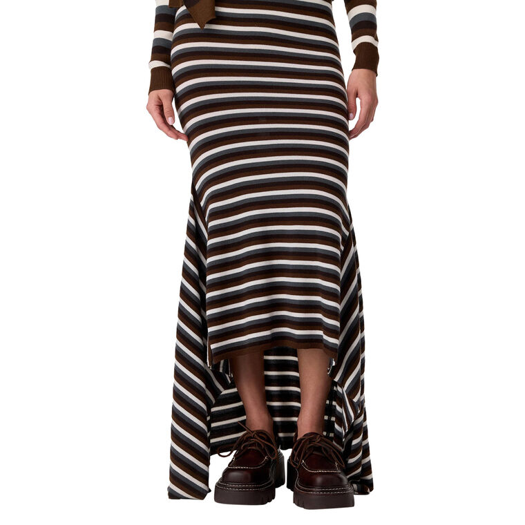 Stripe Cascade Knit Midi Skirt image number null