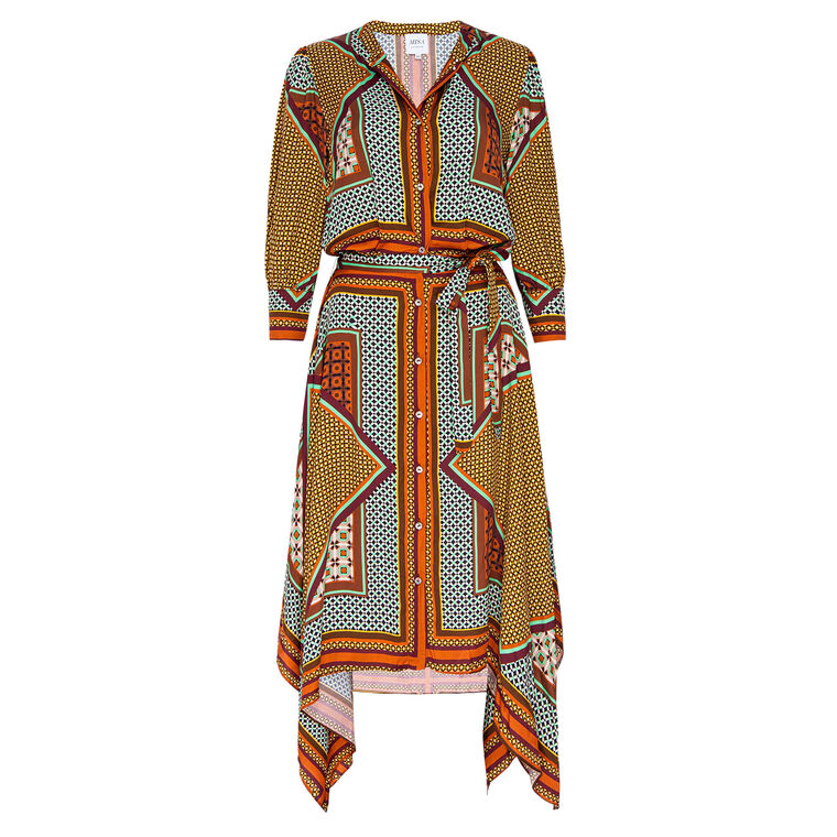 Solmaz Hankerchief Hem Midi Dress image number null