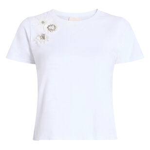 Crunchy Flower Applique Short Sleeve Shrunken Tee