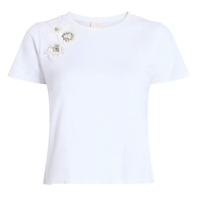 Crunchy Flower Applique Short Sleeve Shrunken Tee image number null