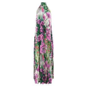 Naomi Pleated Floral-Print Halter Gown