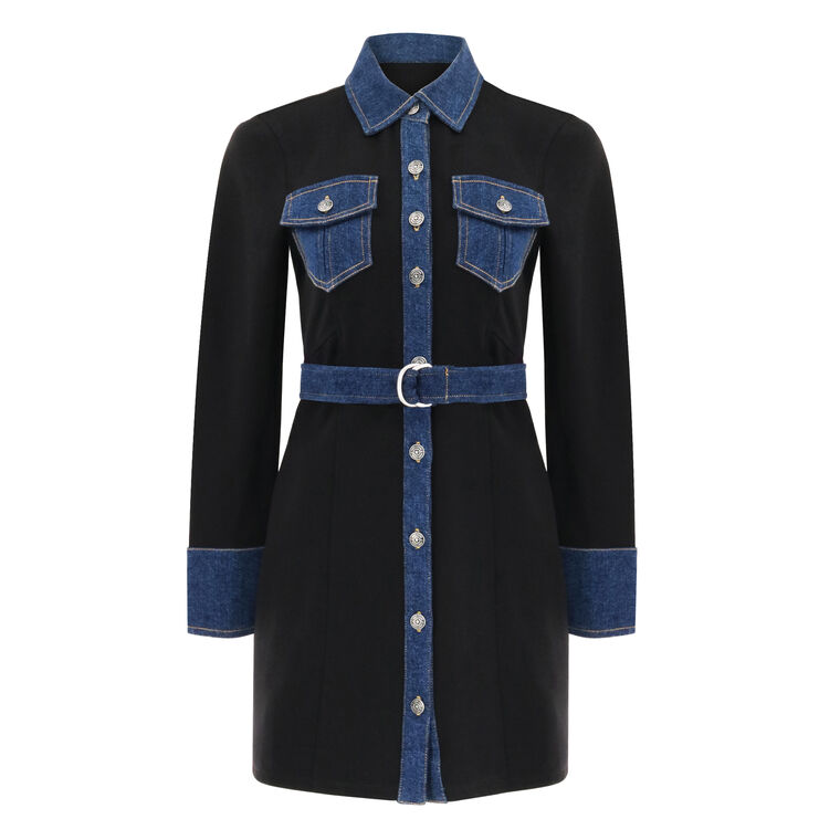 Aliza Denim-Trimmed Mini Dress image number null