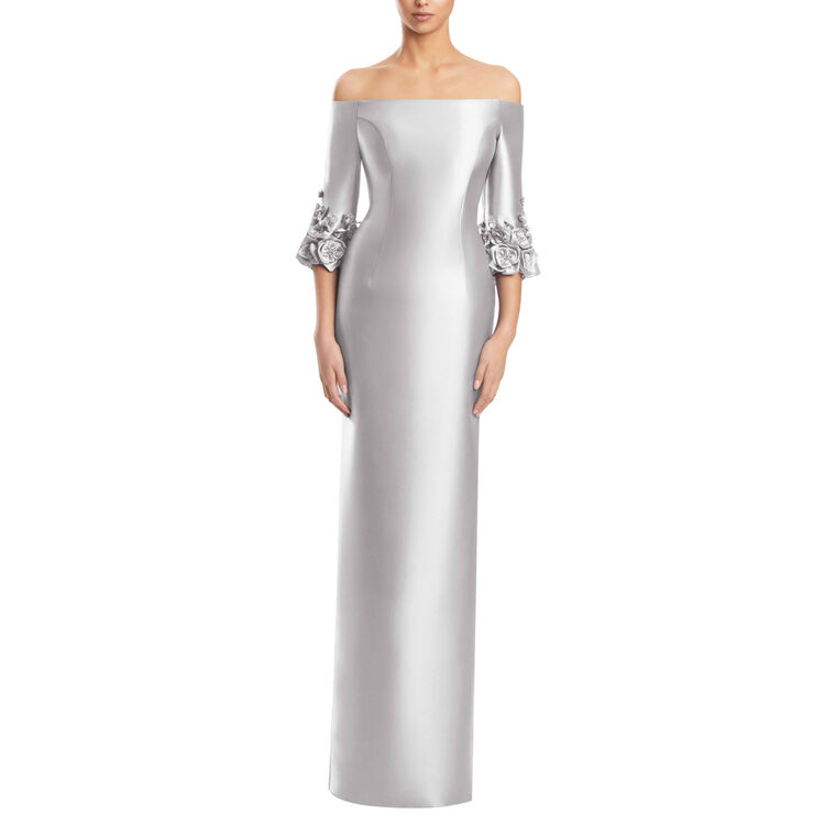 Column Gown With 3D Floral Cuffs image number null