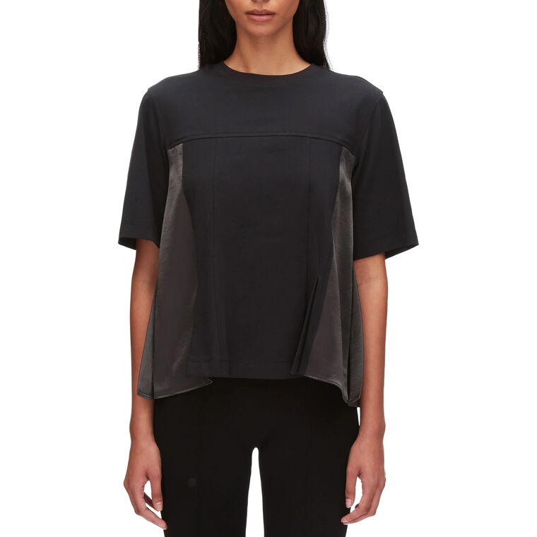 Puff Sleeve Flounce T-Shirt With Satin Panels image number null