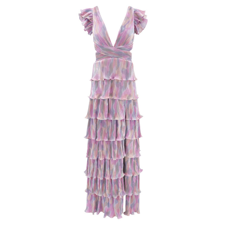 Ruffle Tiered Criss Cross Lace Up Gown image number null