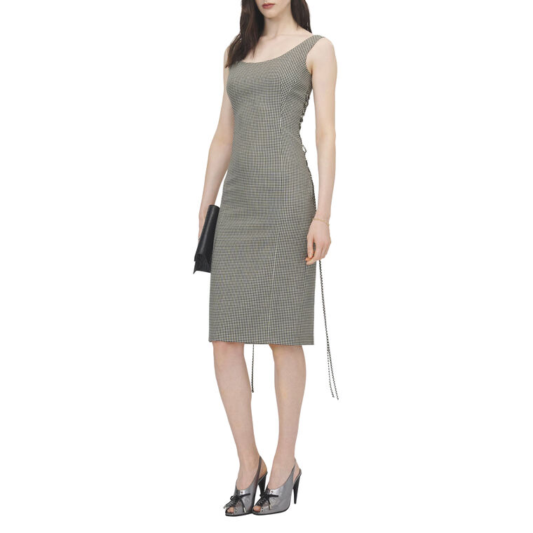Sleeveless Corset Lace Gingham Check Mini Day Dress image number null