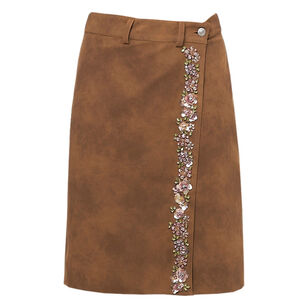 Embroidered Faux Suede Wrap Skirt