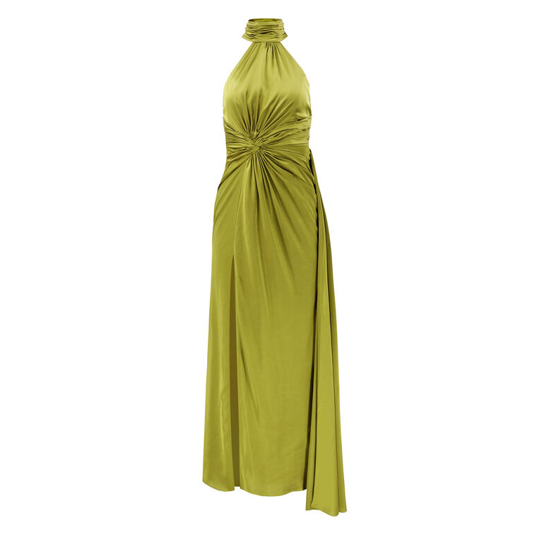 Open Back High Neck Side Ruched Gown image number null
