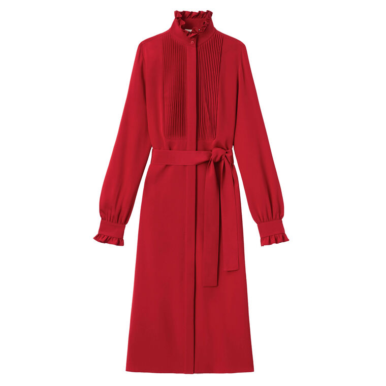 lafayette 148 red dress LAFAYETTE 148 Brick Red Short Sleeves Tiered Size SMALL (S) Dress ReturnStyle