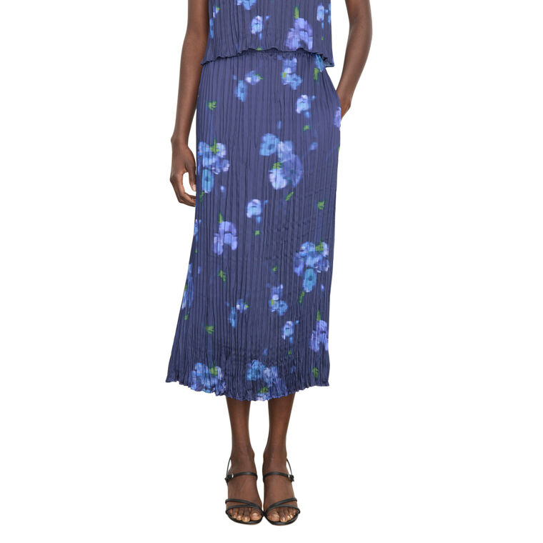 Poppy Blur Pleated Column Midi Skirt image number null