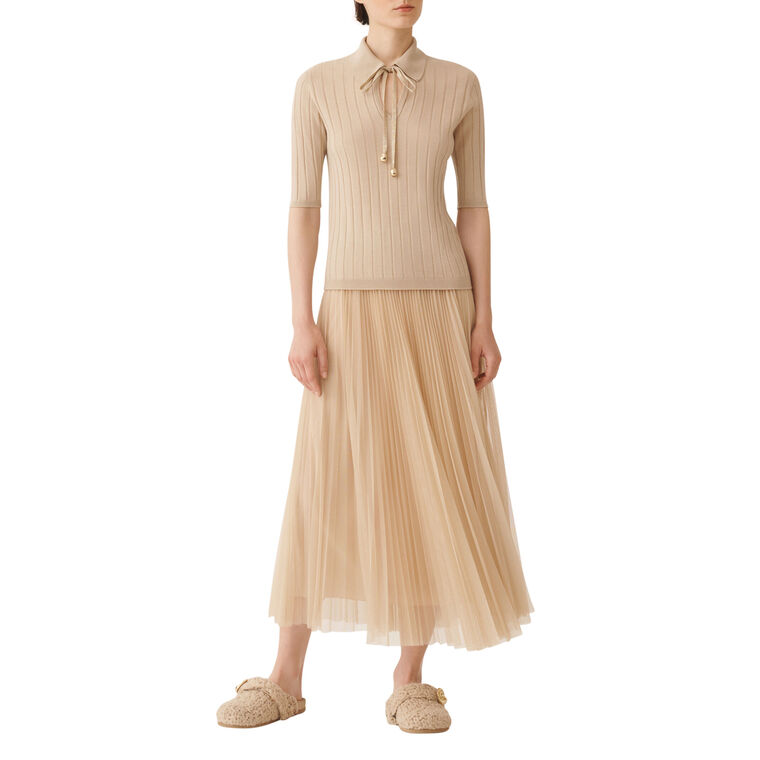 Pleated Midi Tulle Skirt image number null