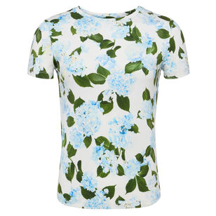 Ressi Short Sleeve Fitted Crew Neck Tee With Hydrangea Print