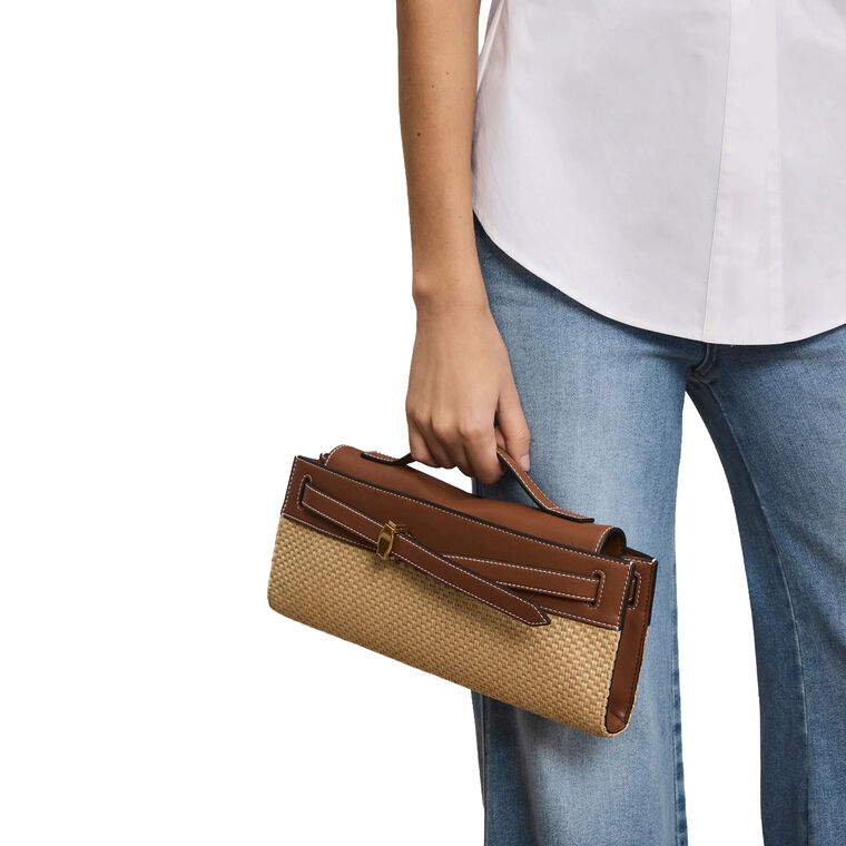 Raffia Dash Top Handle Clutch image number null