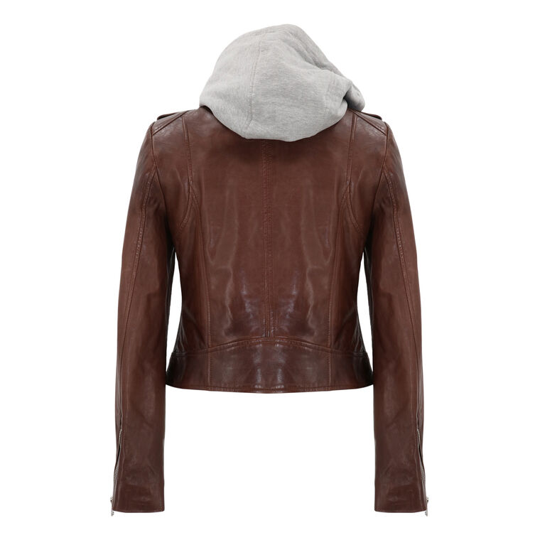 Holy Hooded Leather Biker Jacket image number null