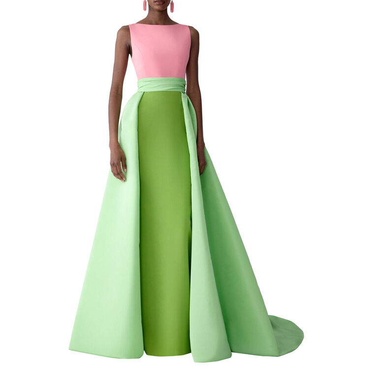 Sleeveless Boat Neck Gown With Detachable Skirt image number null