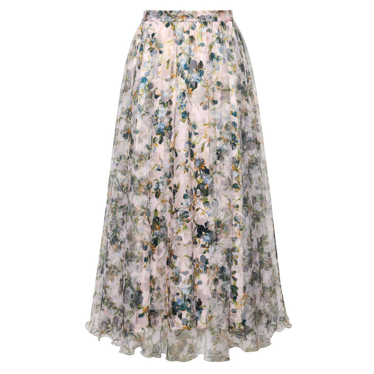 Sofia Trailing Iris Tulle Overlay Midi Skirt image number null