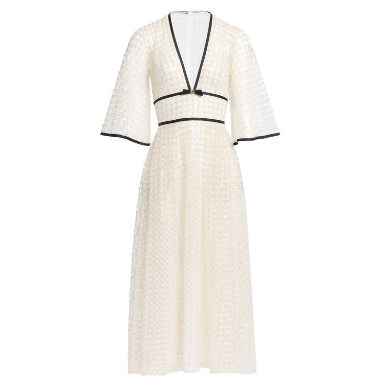 Pearl Sequined Mesh Midi Dress image number null