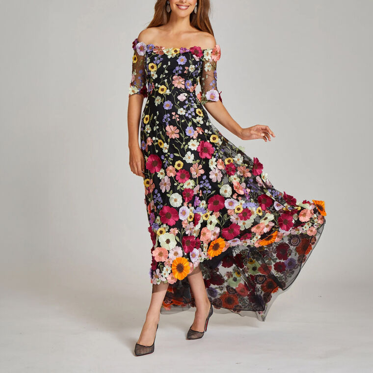 Off The Shoulder Floral Appliqued Lace Dress image number null