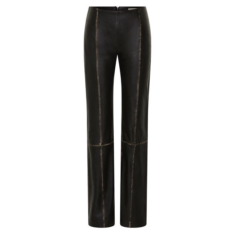 Low Rise Brushed Leather Straight-Leg Pants image number null